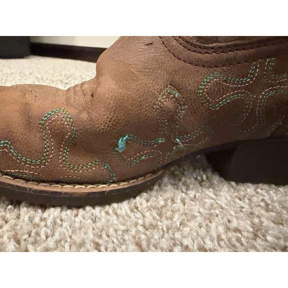 Ariat Kids Western Leopard Print Leather Boots Brown/Turquoise US 2 M